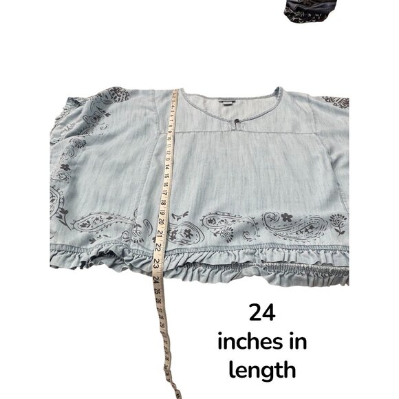 Ariat Boho Western Chambray Top Womens Large Paisley Ruffle Festival - Picture 10 of 10